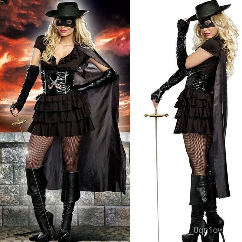 Halloween Women's Black Zorro Character Cosplay Clothes Batman Superwoman Game Clothes Warrior Woman