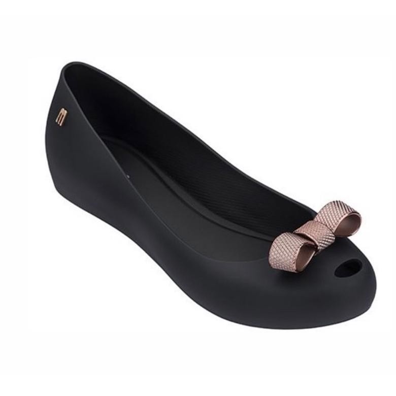 2024 Sepatu Melissa Ultragirl Bow Chrome Balet Wanita Import Mel01 Flat Shoes Jelly Bp772