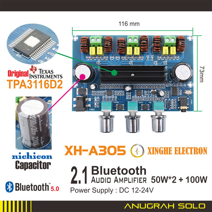 Kualitas terbaik] Bluetooth 2.1 Amplifier TPA3116D2 2x50W + 100W Audio Amplifier