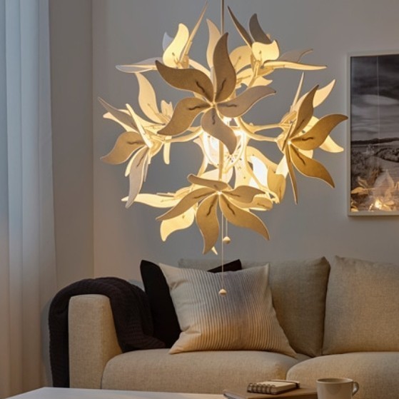 Lampu Gantung Hias Premium Motif Bunga Cantik 43Cm Original_Putih