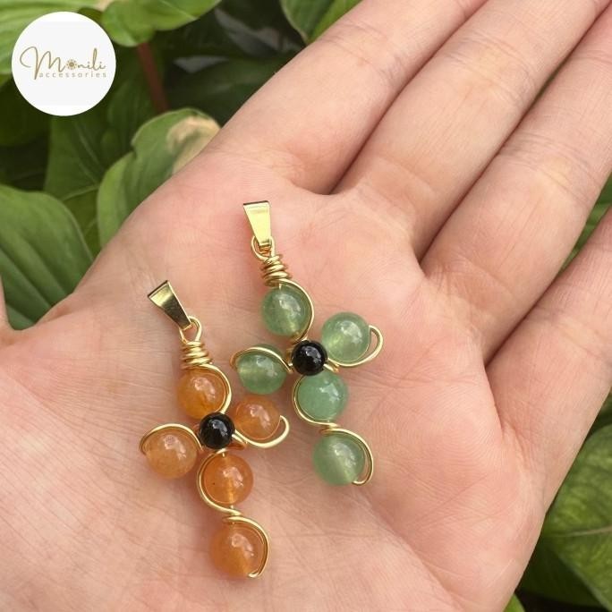 Liontin Salib Aventurine / Cross Pendant Crystal Gemstone