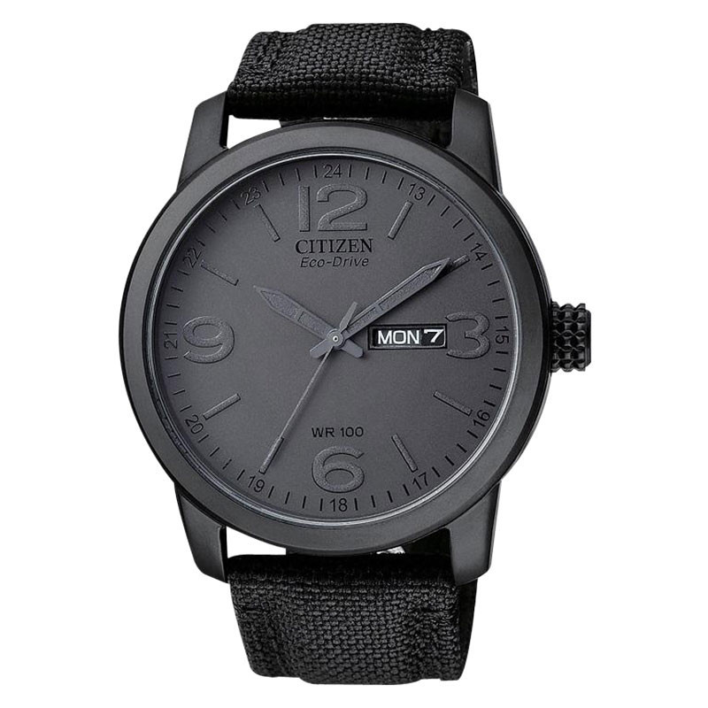 Jam Tangan Pria Citizen BM8475-00F Eco Drive WR 100 Black Dial Black Canvas Strap