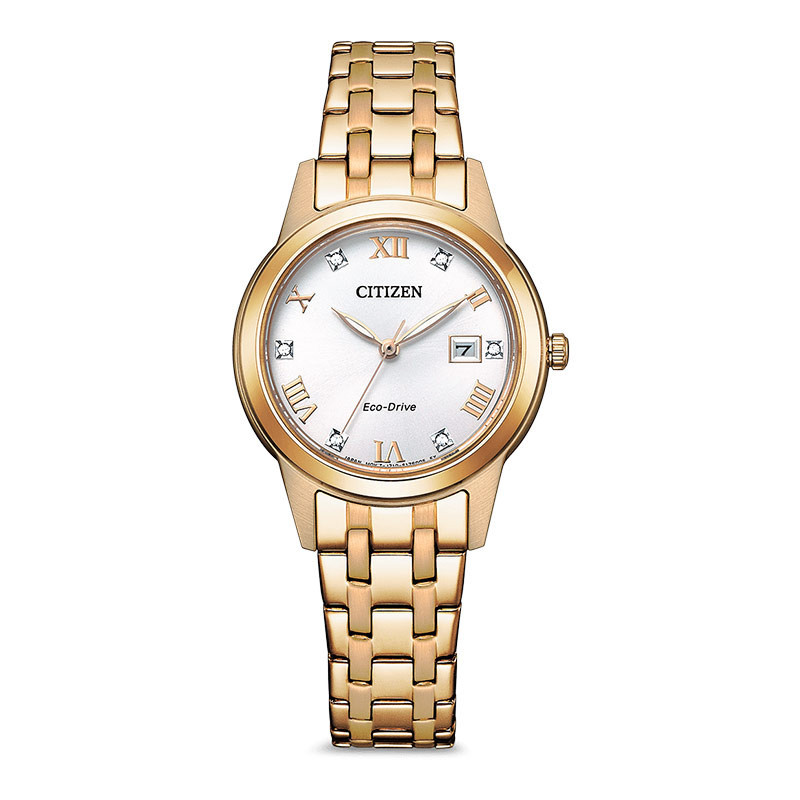 Jam Tangan Wanita Citizen Eco-Drive FE1243-83A Silhouette Crystal White Dial Rose Gold Stainless Ste