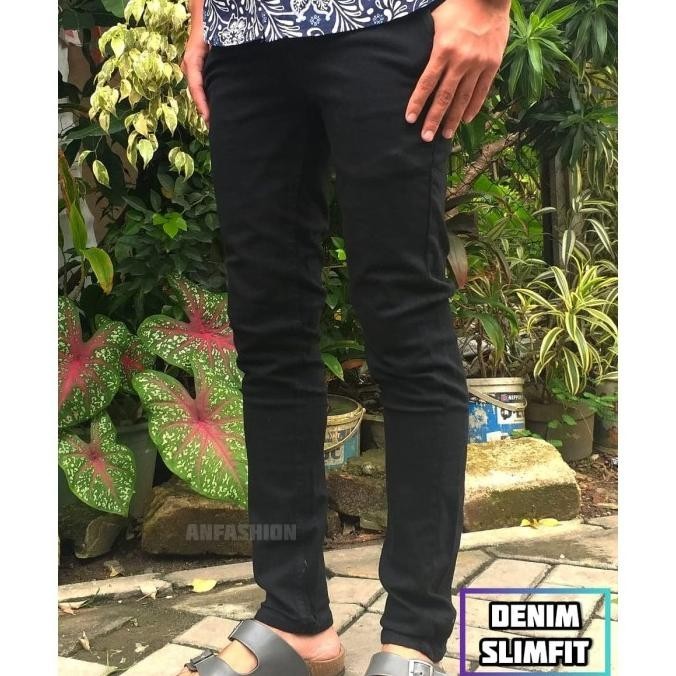 celana jeans panjang pria slimfit warna hitam size jumbo