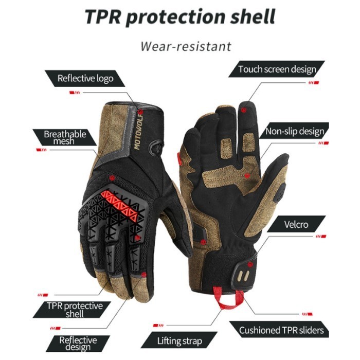 Motowolf Sarung Tangan Motor Full Finger Touch Screen Gloves Premium