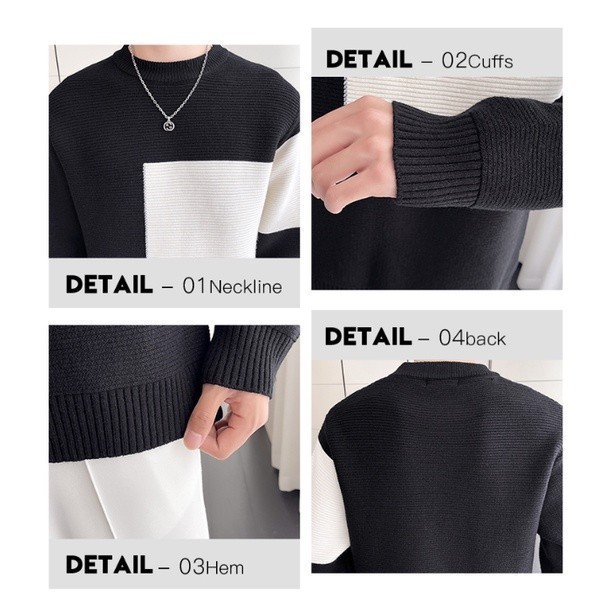 [NMDS COMPANY] PREMIUM CREWNECK Sweater Crewneck Leher Bulat Pria Hitam Putih Kotak-kotak Sweater