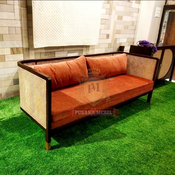 bangku teras rotan, sofa teras rotan kayu, kursi