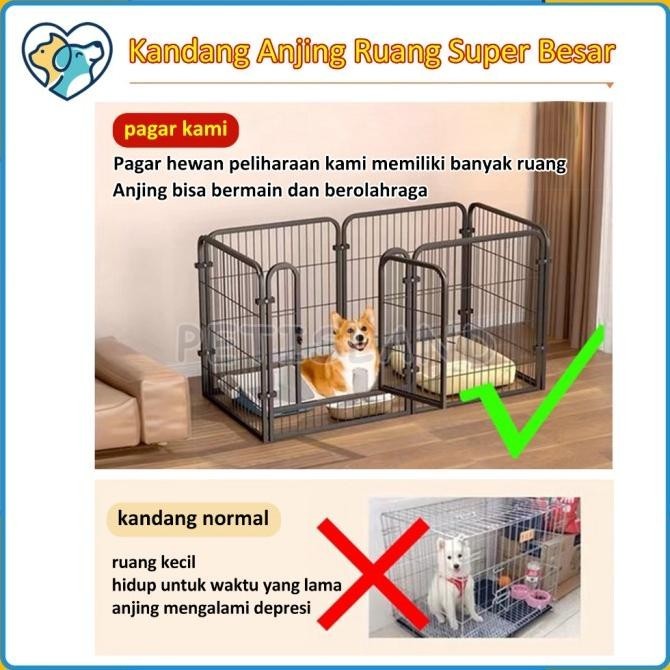 Kandang Hewan Pagar Besi Large Size Pet Cage Anjing Kucing Kandang GBM