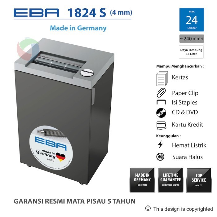 

EBA 1824 S Penghancur Kertas Strip Cut - Buatan Jerman Built Up