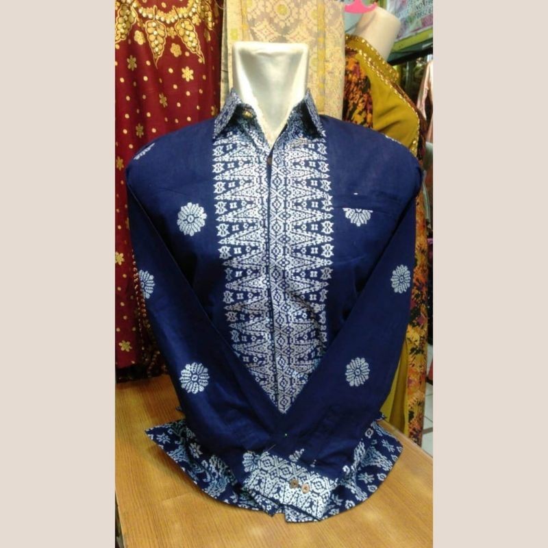 [EXCLUSIVE] MODEL TERKINI COUPLE GAMIS BATIK SONGKET PALEMBANG NAVY SILVER PASANGAN SUAMI ISTRI