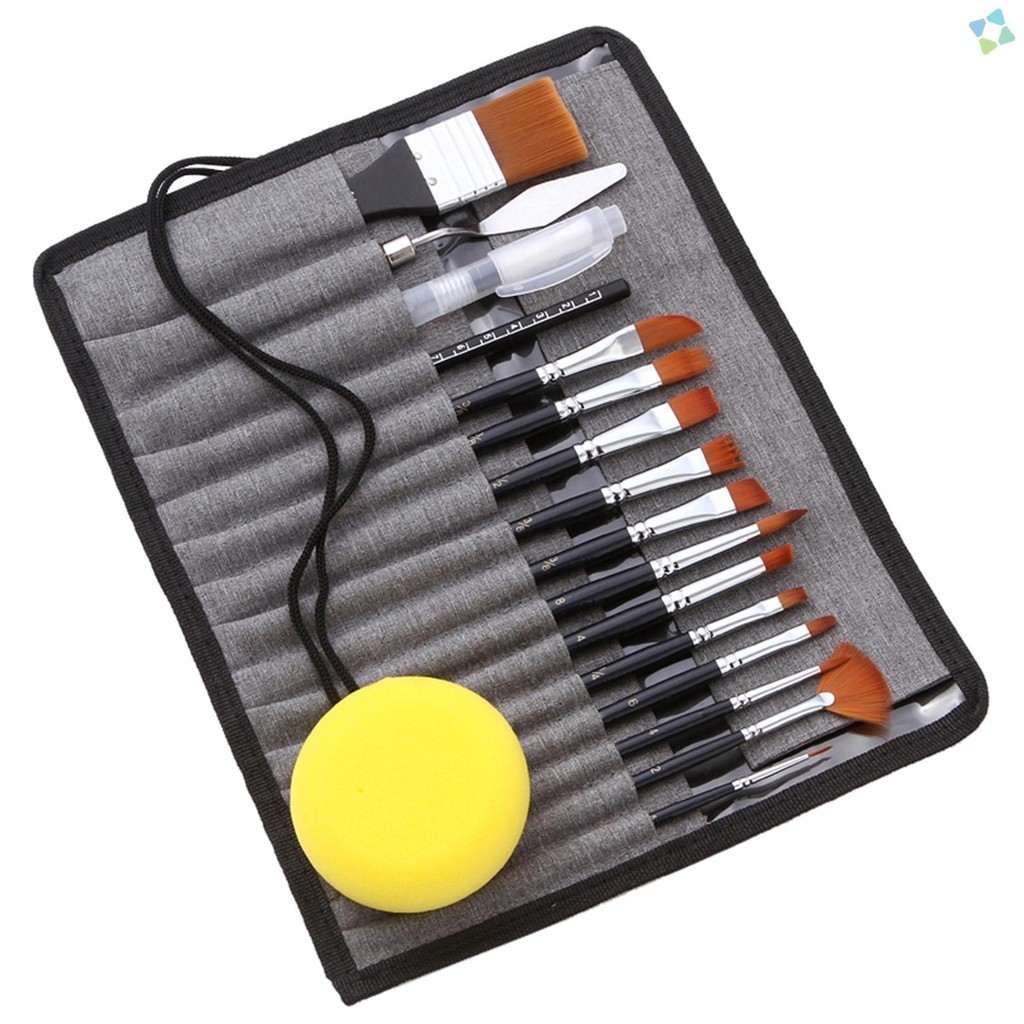 

18pcs Artist Paint Brushes Set Bag Pack with Scraper Watercolor Brush Pen Nylon Hair Delicate Wooden Handle Paintbrushes Carry Canvas Case Art Supplies Gift for Children Adults Beginners for Acrylic Oil Watercolor Gouache Nail Body Face Miniature Detail