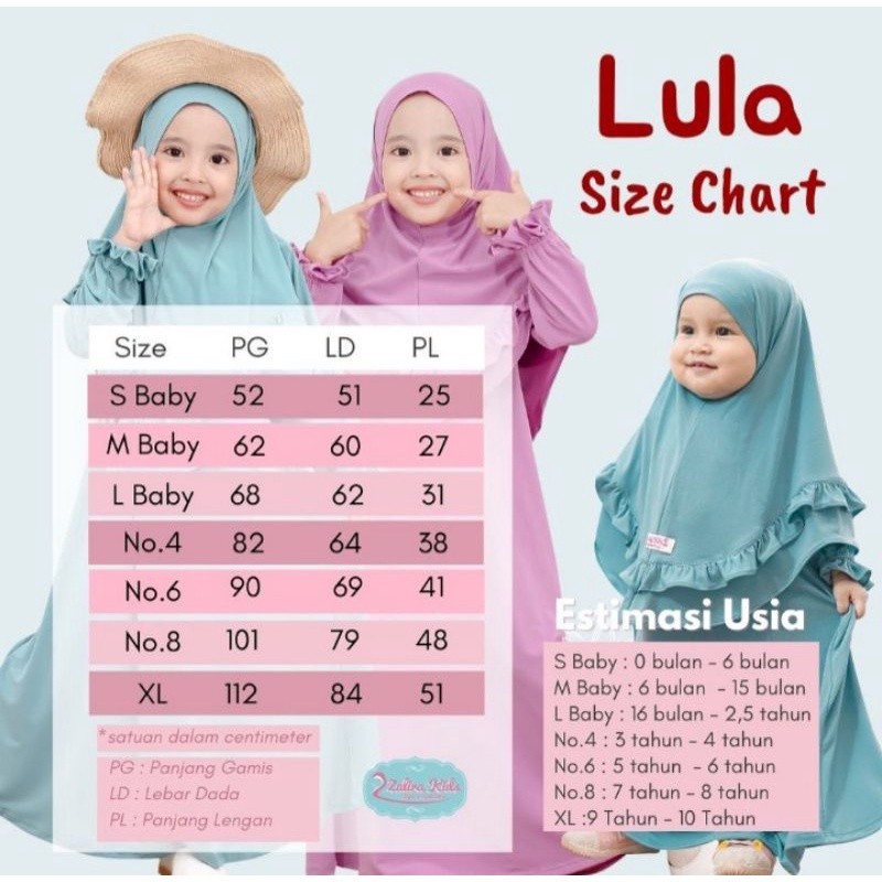 [ONE SET PREMIUM ANAK] 00118 Zalira Kids Gamis Anak Model Lula Series Usia 3 - 12 Tahun ORI