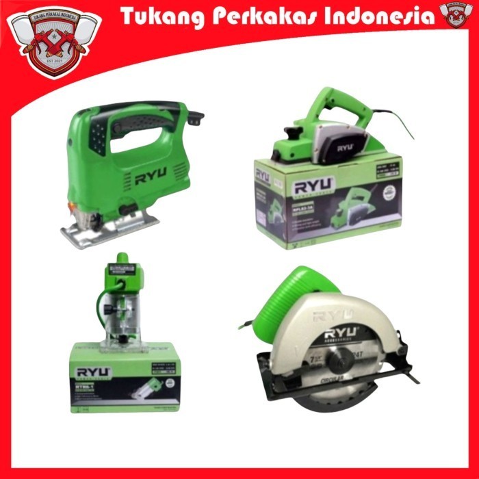 Paket Tukang Kayu Komplit Ryu Planner-Circulaw Saw-Jig Saw-Trimmer