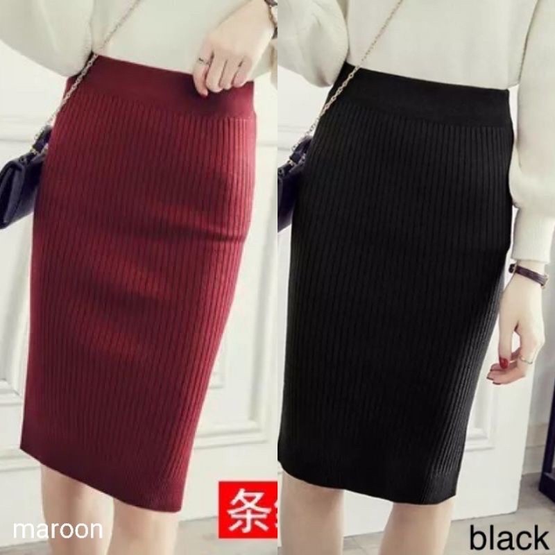 Promo Mega Sale 5.5 // rok rajut span pendek/rok midi belah samping//rok wanita medium skirt korea