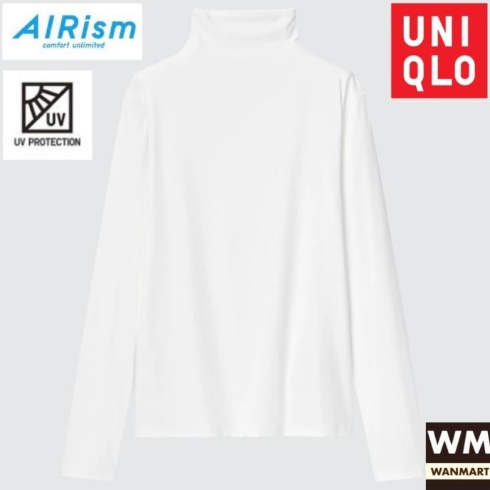 UNIQLO Women AIRism Kaos Manset Wanita UV Protection High Neck White