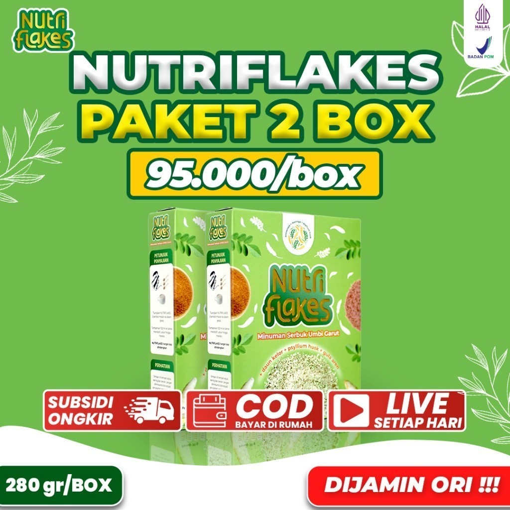 

2 Box NUTRIFLAKES Sereal Umbi Garut Minuman Serbuk Umbi Garut Sereal Sehat Atasi Asam Lambung Maag