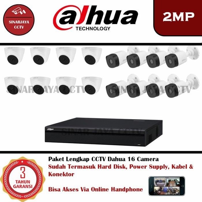 Paket Cctv 16Chanel Dahua Full Hd 2Mp (Lngkap Siap Psng)