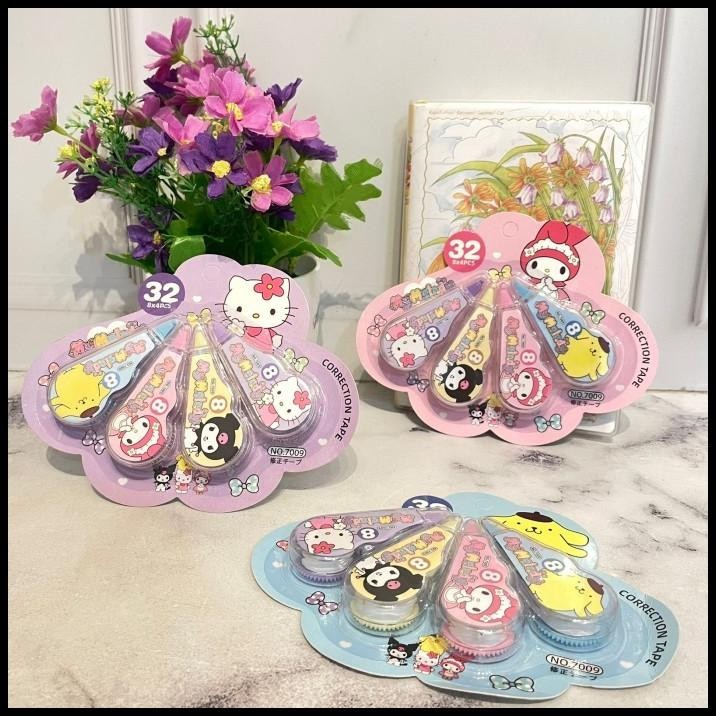 

TERMURAH TIPEX SANRIO 1 SET ISI 4 PCS TOTAL 32 M SUPER CUTE UNIK MURAH !!!