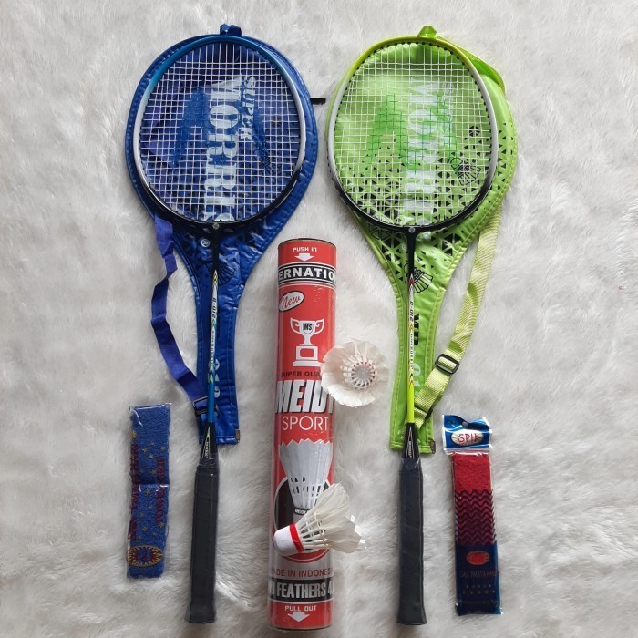 raket badminton bulutangkis MORRIS 2 raket 2 tas 2grip 1slop la