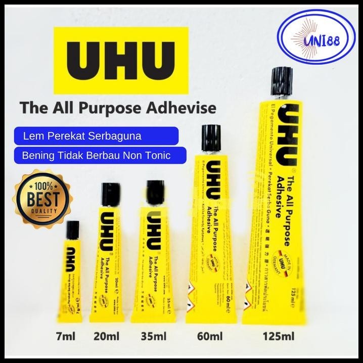 

TERMURAH LEM UHU CAIR 7 ML 20ML 35ML LEM SERBAGUNA ATK BUKU KERTAS BENING ASLI !!!!