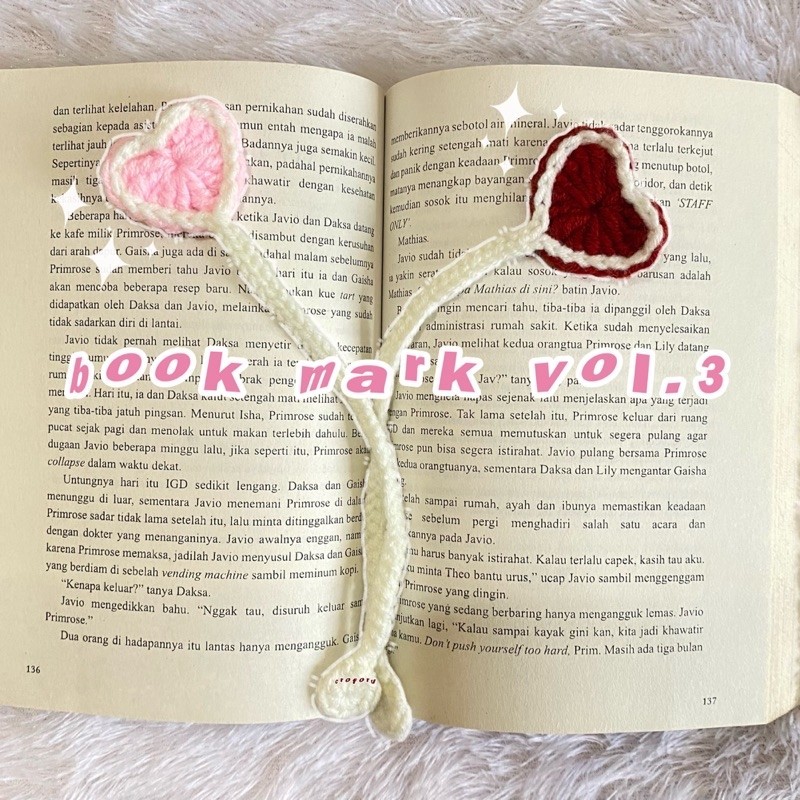 

[ READY ] VOL.3 Bookmark Love Crochet / Book Mark Love Rajut by.croforu