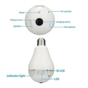 Ip Camera Lampu Led Panoramic 360' Degree Fisheye Lens 1,3Mp Spy Cam