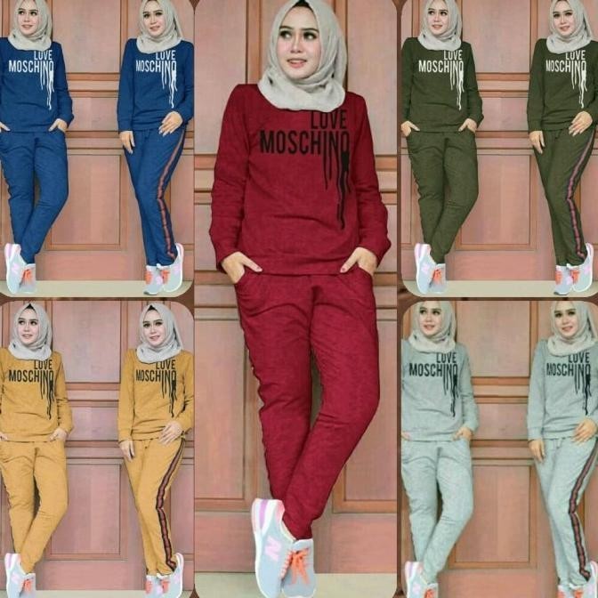 Setelan Baju Olahraga Wanita Cewek Perempuan Muslimah -Celana Training