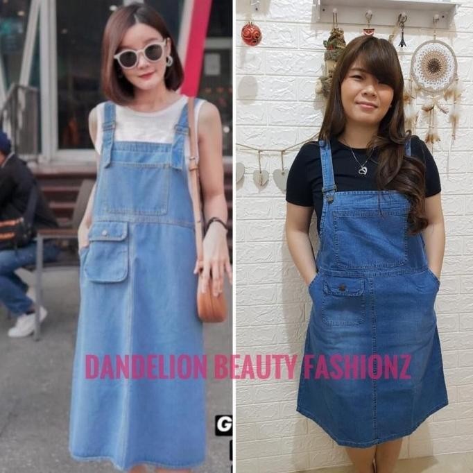 DRESS JEANS WANITA MIDI OVERALL 2 SAKU