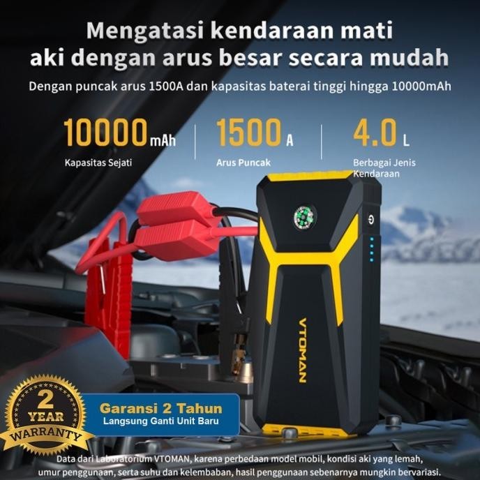 VTOMAN V6 Jump Starter Mobil Jumper Aki 10.000 mAh Jumper Powerbank