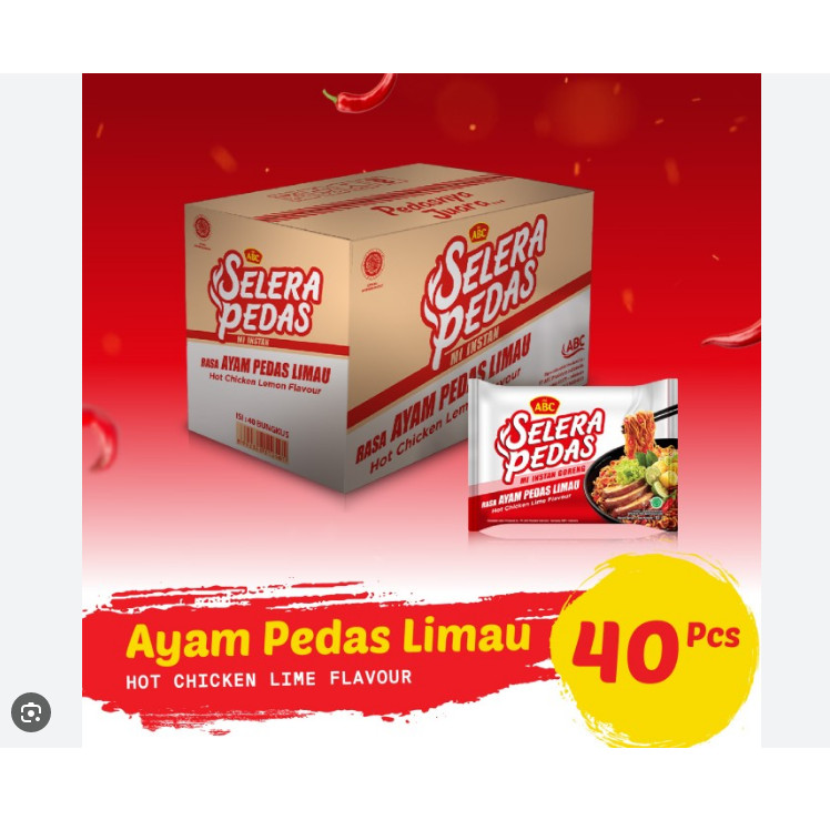 Mie ABC Ayam Pedas Limau 1 DUS Isi 40pcs Original