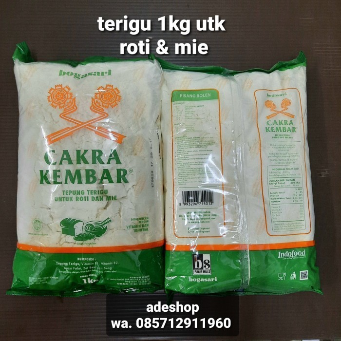 

<<<<<] tepung terigu cakra kembar roti mie 1kg 1 kg bogasari