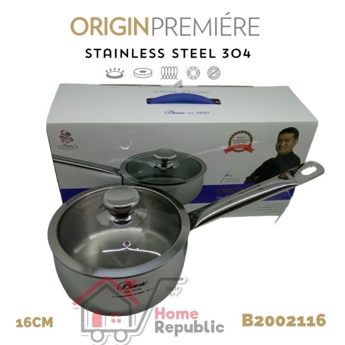 Bima Origin Premiere Saucepan 16Cm B2002116 Panci Bima Tutup Kaca 3Ply