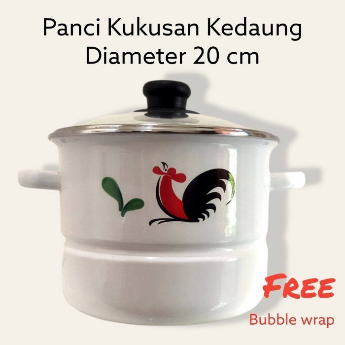 Kukusan Panci Enamel Motif Ayam 20 Cm/ Tutup Kaca/ Kukusan Kedaung