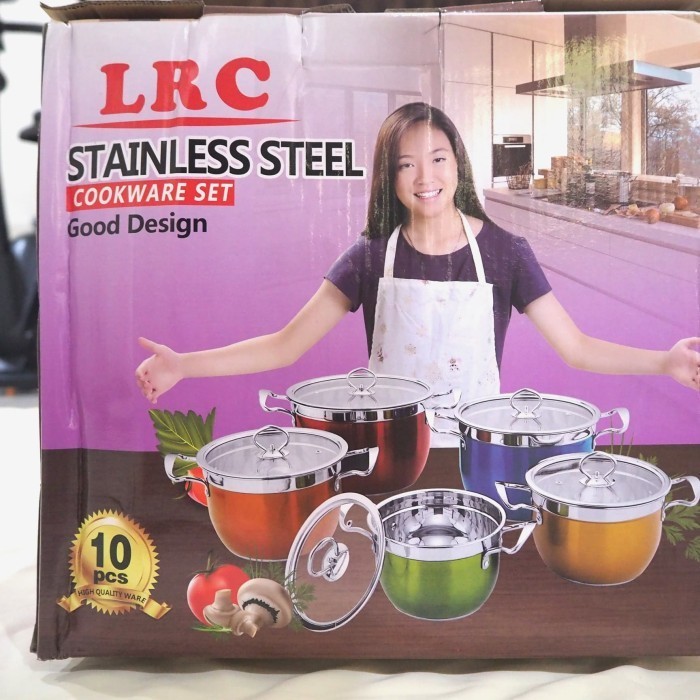 Lrc Panci Warna 5 Set 10 Pcs Stainless Dengan Tutup Kaca Lengkap