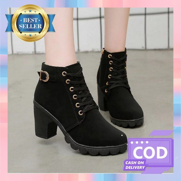 Bot Perempuan Motif Polos Tali Highthels Hige Heel Anak Muda Dewasa Ootd Remaja Elegan Casual Keren 