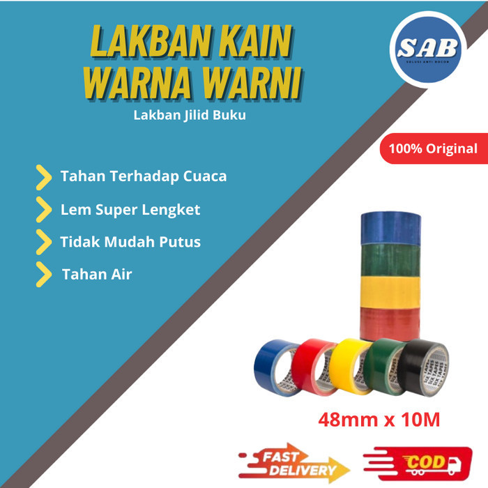 Lakban Kain Hitam 2 Inch x 10M Six Tape Cloth Tape 48mm Warna Warni