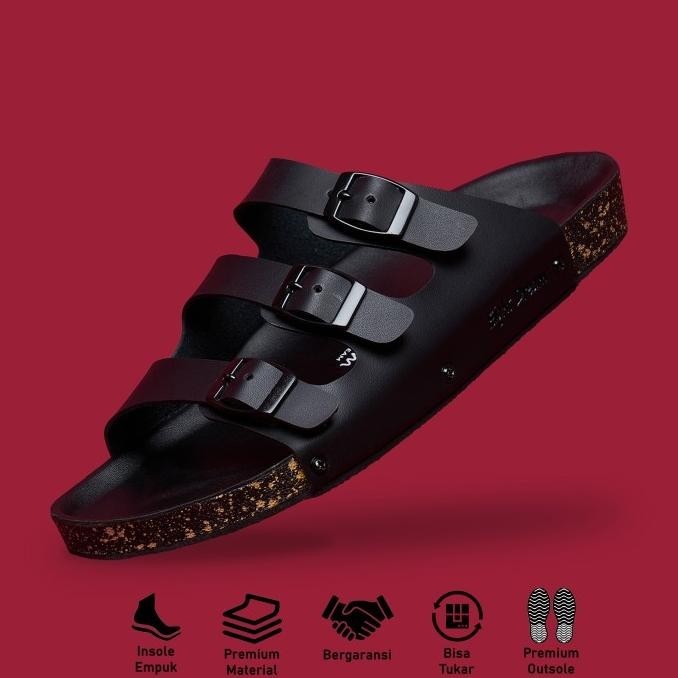 Sandal Casual Premium Pria Wanita | Eight Dream | Kama Full Black