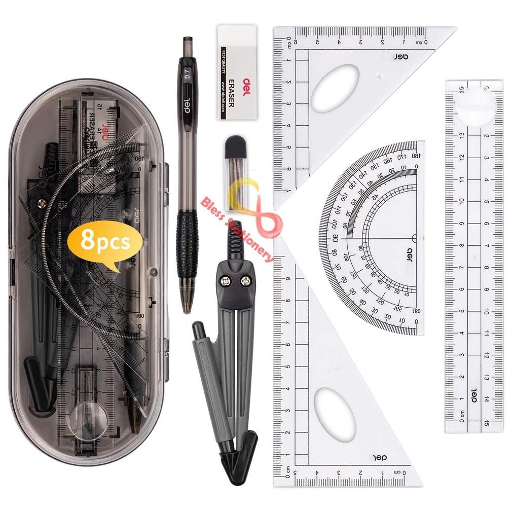 

asd-86 Jangka penggaris busur sekolah DELI Compass Drafting Set Square Ruler Sale