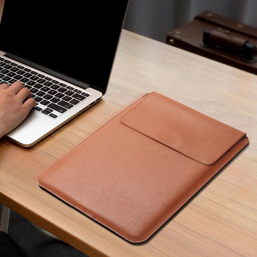 PROMO Sarung Pelindung Laptop 13 Inch 14 Inch Dompet Laptop Leather Sleeve Pouch 2 in 1 Macbook/ Laptop Universal in-137