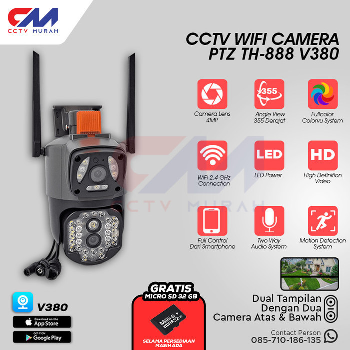 Cctv Wifi Camera Ptz Dual Lensa 5Mp , Cctv Outdoor Waterproof + Alarm