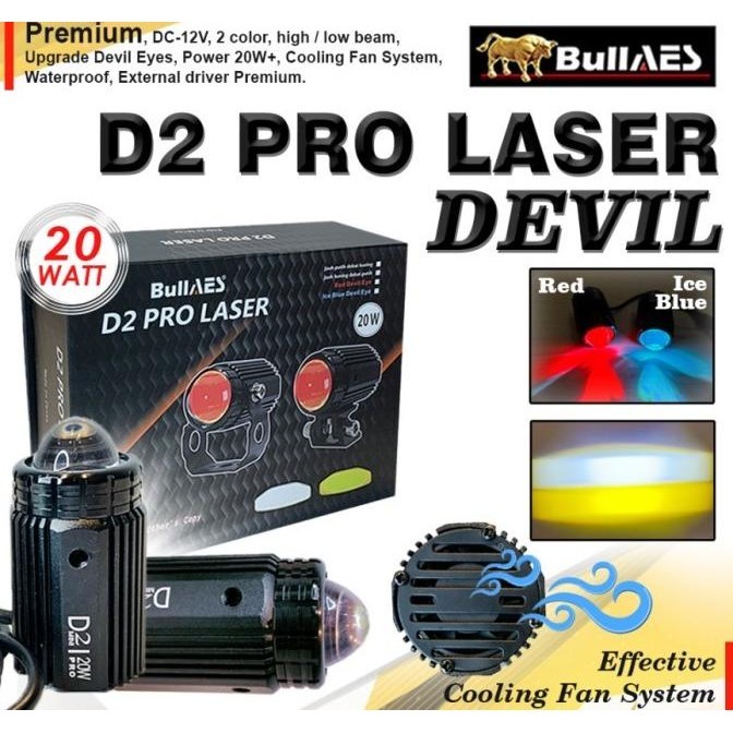 Lampu Tembak Laser D2 PLUS Hi Loo 20 Watt Laser Premium merk BULLAES