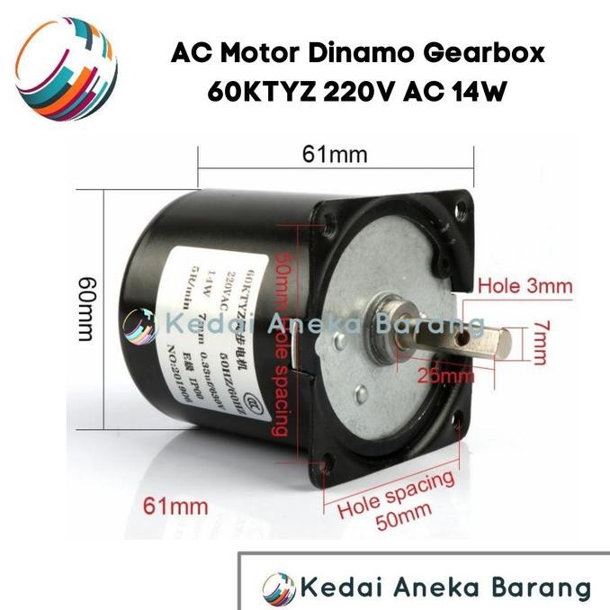 AC Gear Dinamo Motor 60KTYZ 220V 5RPM Mesin Tetas Telur Inkubator