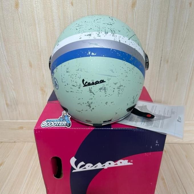 Helmet Helm Ori Original Vespa Heritage Aqua Tosca Full Face Piaggio