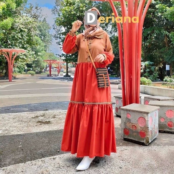 Dress Muslim Casual Modern Wanita Sheika Dress By Deriana Project Gamis Cantik Warna Teracotta