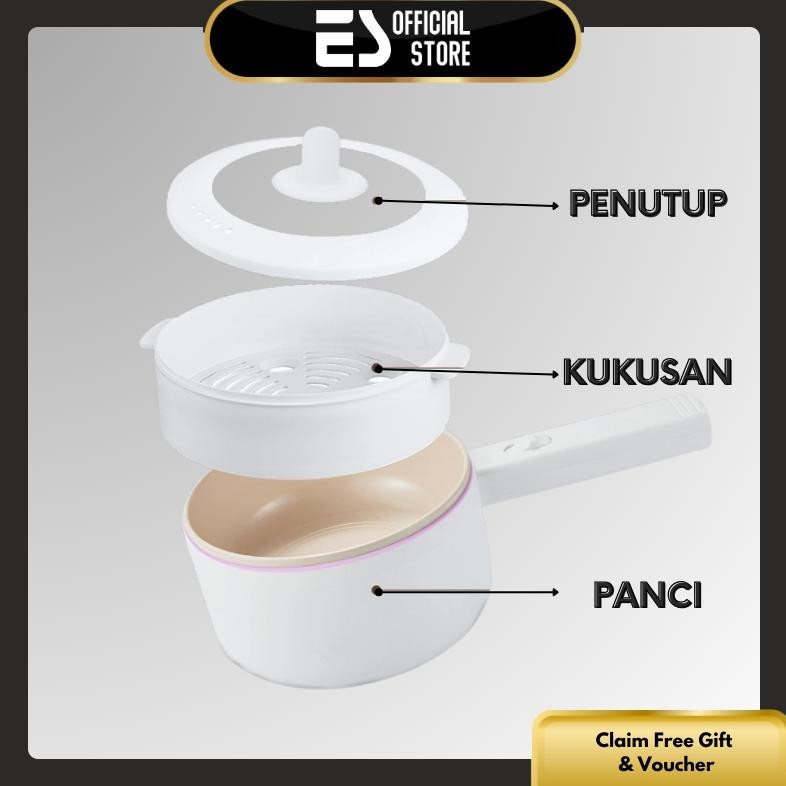 Minipan Electric Putih Panci Listrik Serbaguna Plus Kukusan Fryer & Steam Pot Listrik