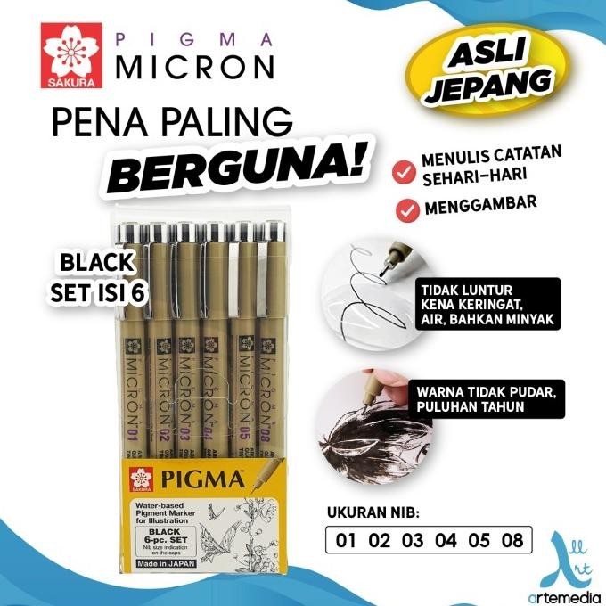 

Drawing Pen Sakura Pigma Micron Set 6 Pigment Ink Pulpen Gambar