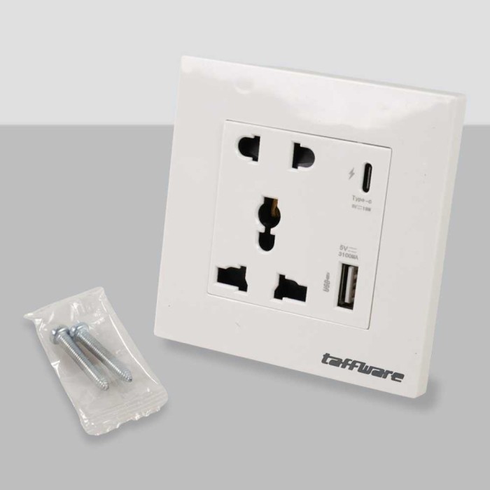 Stop Kontak Dinding Colokan Listrik Tempel Tembok Uk 2 Port Usb Type C Socket
