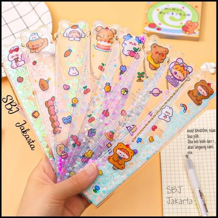 

GRATIS ONGKIR PENGGARIS PLASTIK GLITTER BOOKMARK LASER QUICKSAND RULER 15 CM !!!!