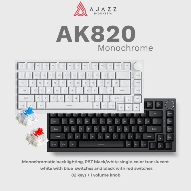 Ajazz AK820 Monochrome 75% Mechanical Keyboard Wired White/Blue Light