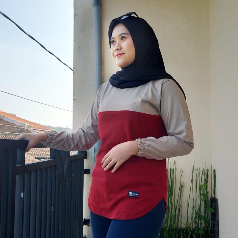 COD-KAOS WANITA LENGAN PANJANG MUSLIMA TERBARU KOMBINASI 2 WARNA